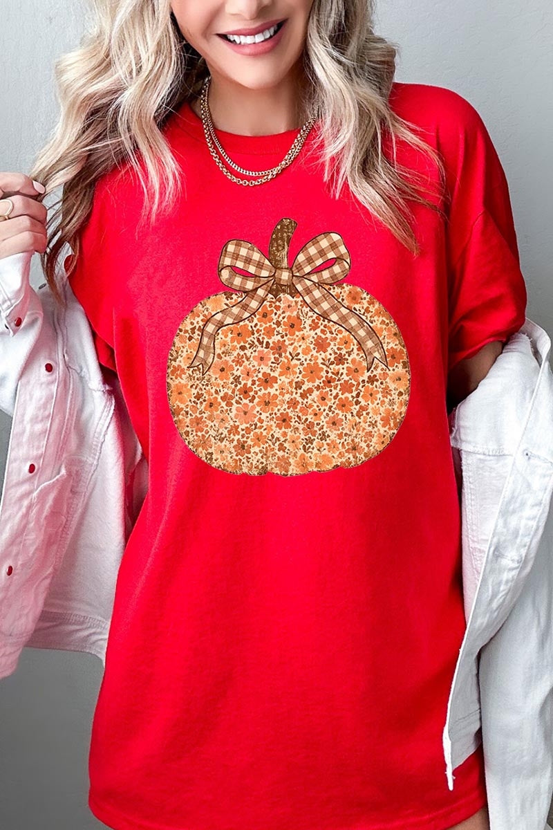 5000-E3135 Floral Fall Pumpkin Graphic Heavy Cotton Tee $9