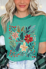 US3001P-E3186 Floral Christmas Graphic Plus Tee $16