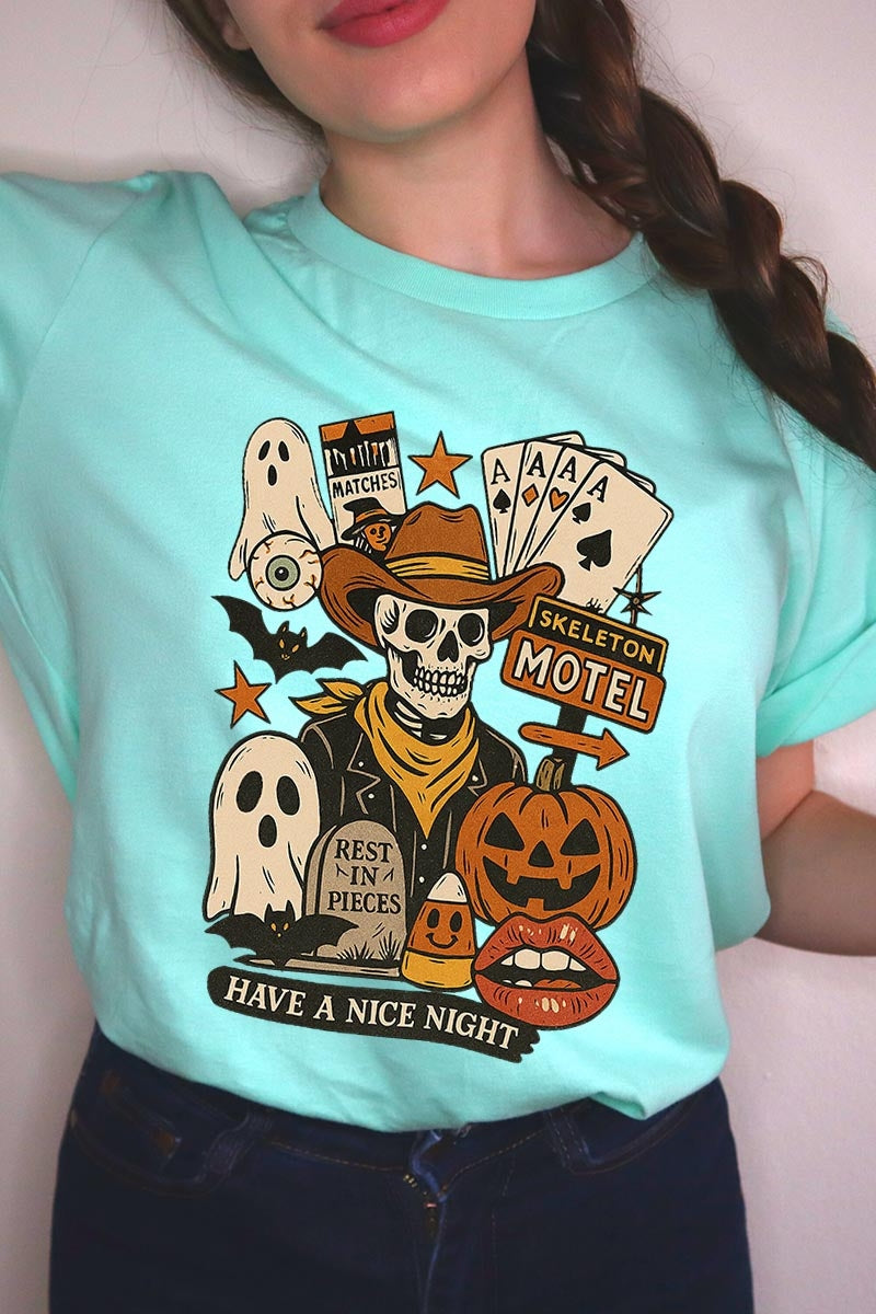 US3001P-E3107 Spooky Western Skeleton Graphic Plus Tee $16
