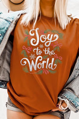 US3001P-E3221 Joy to the World Christmas Graphic Plus Tee $16