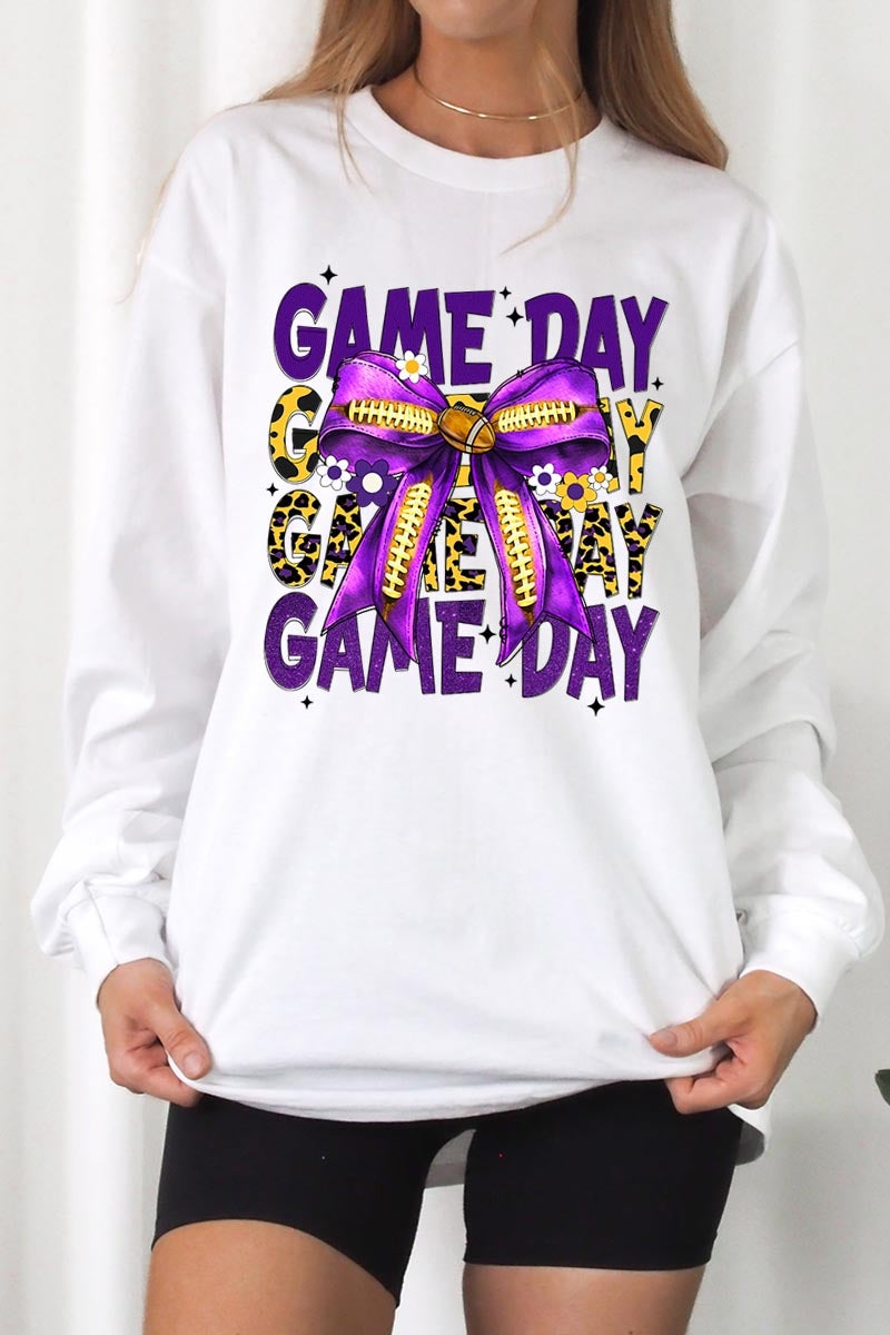 UL240P-E3092 Purple Yellow Football Bow Plus Long Sleeve Tee $17
