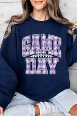 UL180P-E3127 Purple Gingham Game Day Graphic Plus Sweatshirt $25
