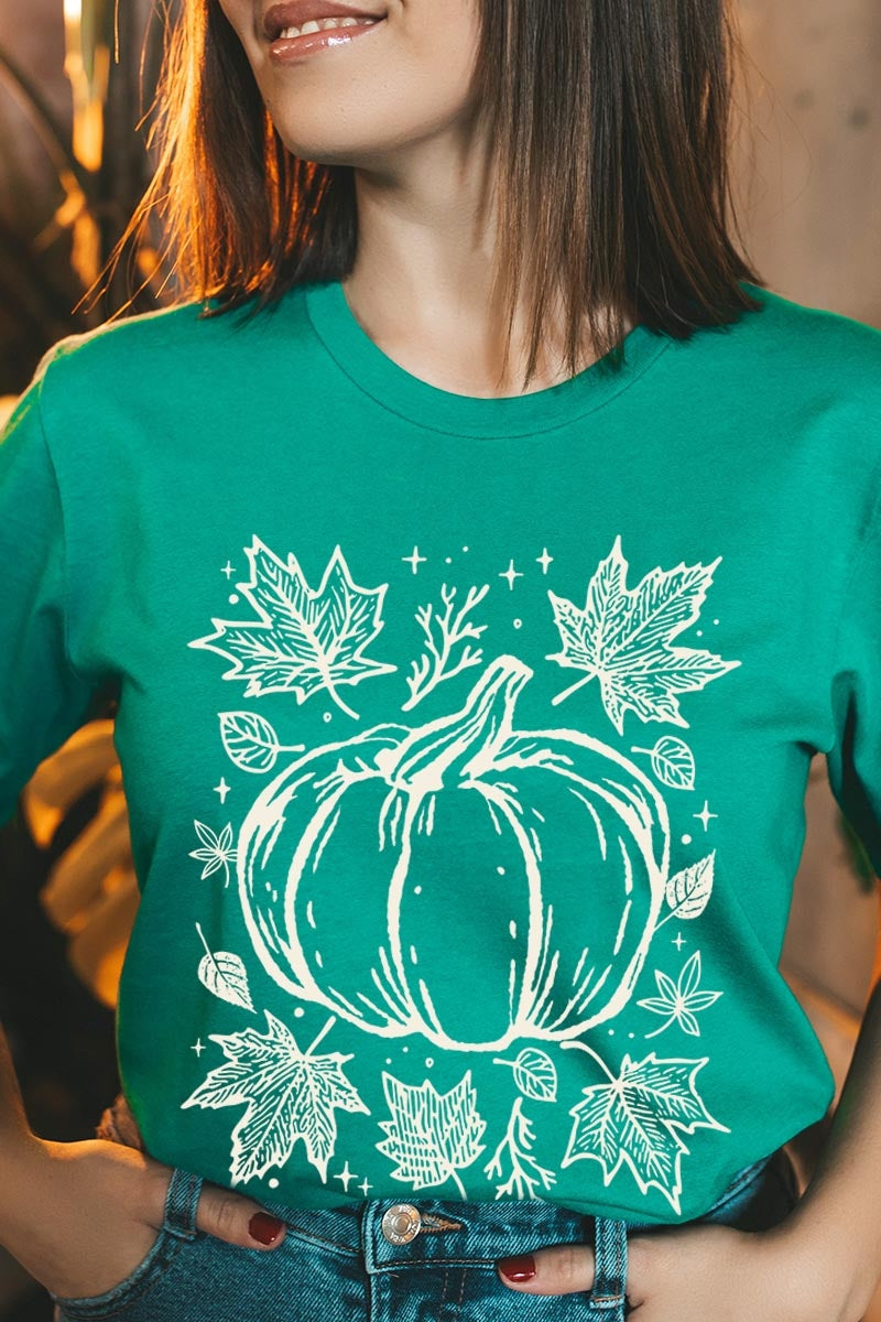 US3001P-E3162 Fall Pumpkin Graphic Plus Tee $16