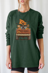 UL240-E3150 Halloween Truck Dogs Graphic Long Sleeve Tee $13.75