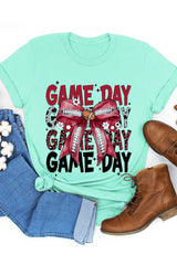 US3001P-E3093 Red Silver Football Game Day Bow Graphic Plus Tee $16