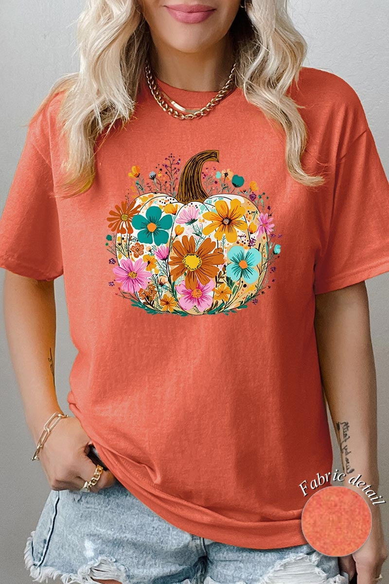 5000-E3118 Floral Pumpkin Graphic Heavy Cotton Tee $9