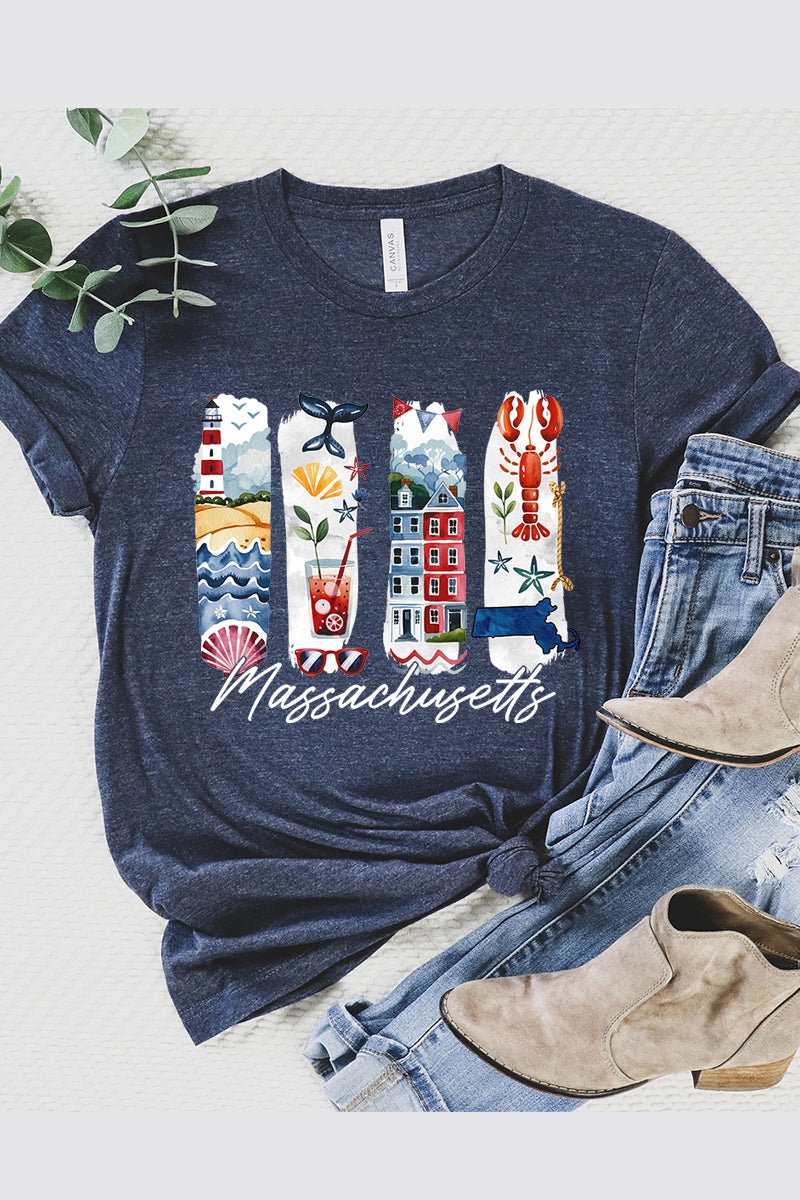 US3001-E3061MA Massachusetts State Brushstroke Graphic Tee $12.5
