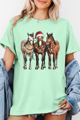 5000-E3182 Christmas Horses Graphic Heavy Cotton Tee $9