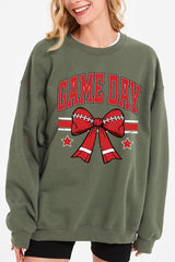 UL180P-E3062 Red Game Day Football Bow Graphic Plus Sweatshirt $25