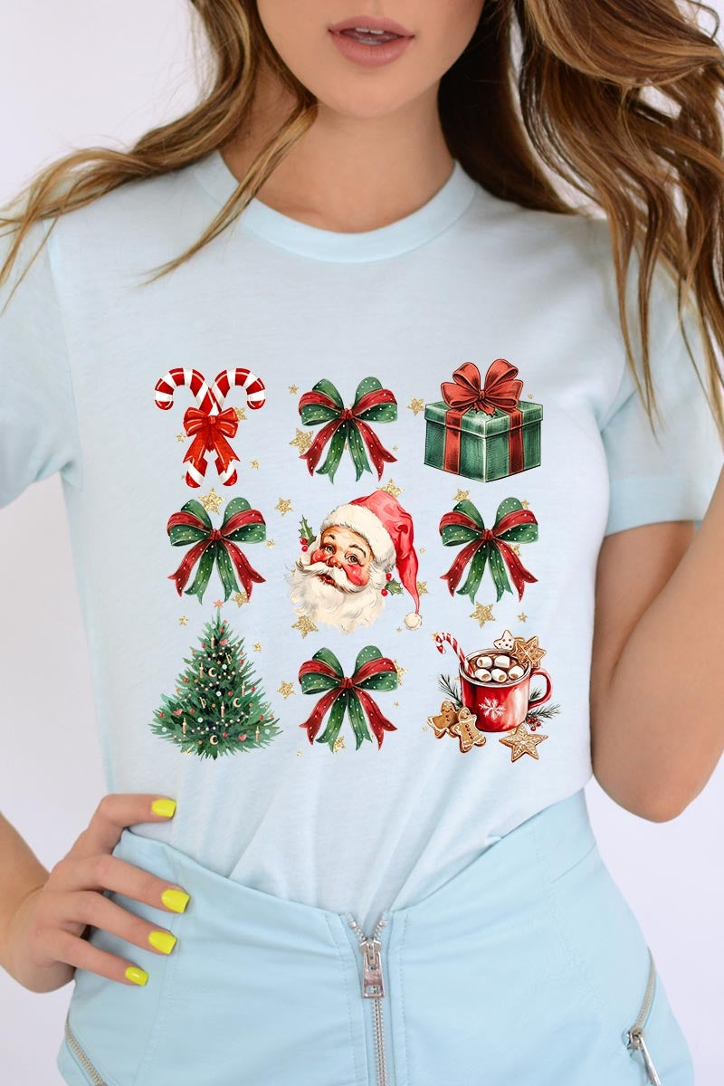 US3001P-E3217 Santa Gifts & Bows Christmas Graphic Plus Tee $16