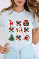 US3001-E3217 Santa Gifts & Bows Christmas Graphic Tee $12.5