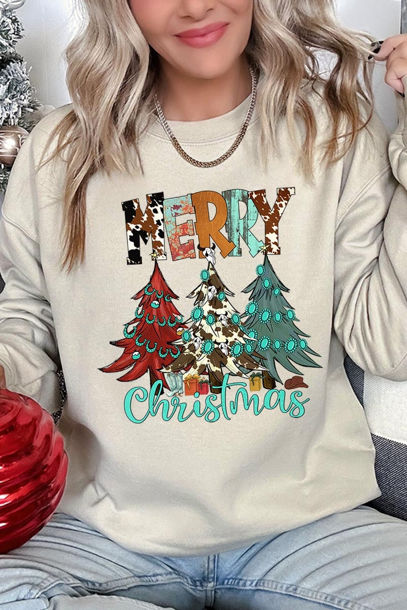 UL180-E3200 Merry Christmas Trees Graphic Sweatshirt $20