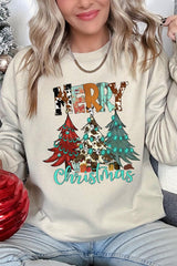 UL180P-E3200 Merry Christmas Trees Graphic Plus Sweatshirt $25