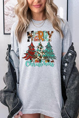 US3001P-E3200 Merry Christmas Trees Graphic Plus Tee $16