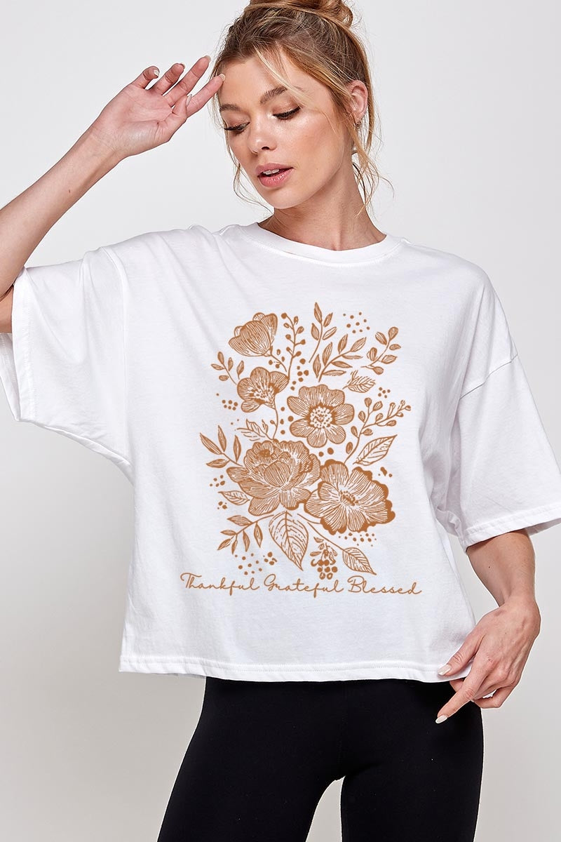 CTS-E3155 Neutral Thanksgiving Graphic Relaxed Crop Top $11
