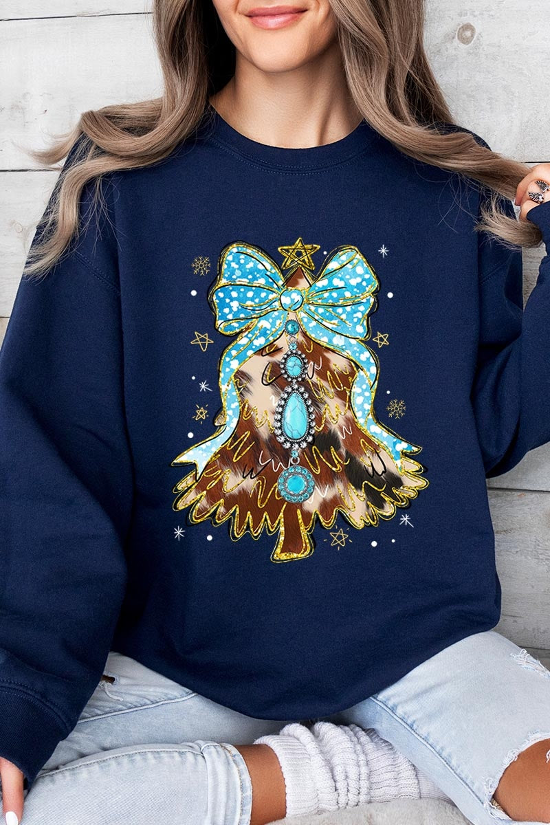 UL180-E3184 Turquoise Christmas Tree Graphic Sweatshirt $20