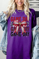 5000-E3093 Red Silver Football Game Day Bow Heavy Cotton Tee $9