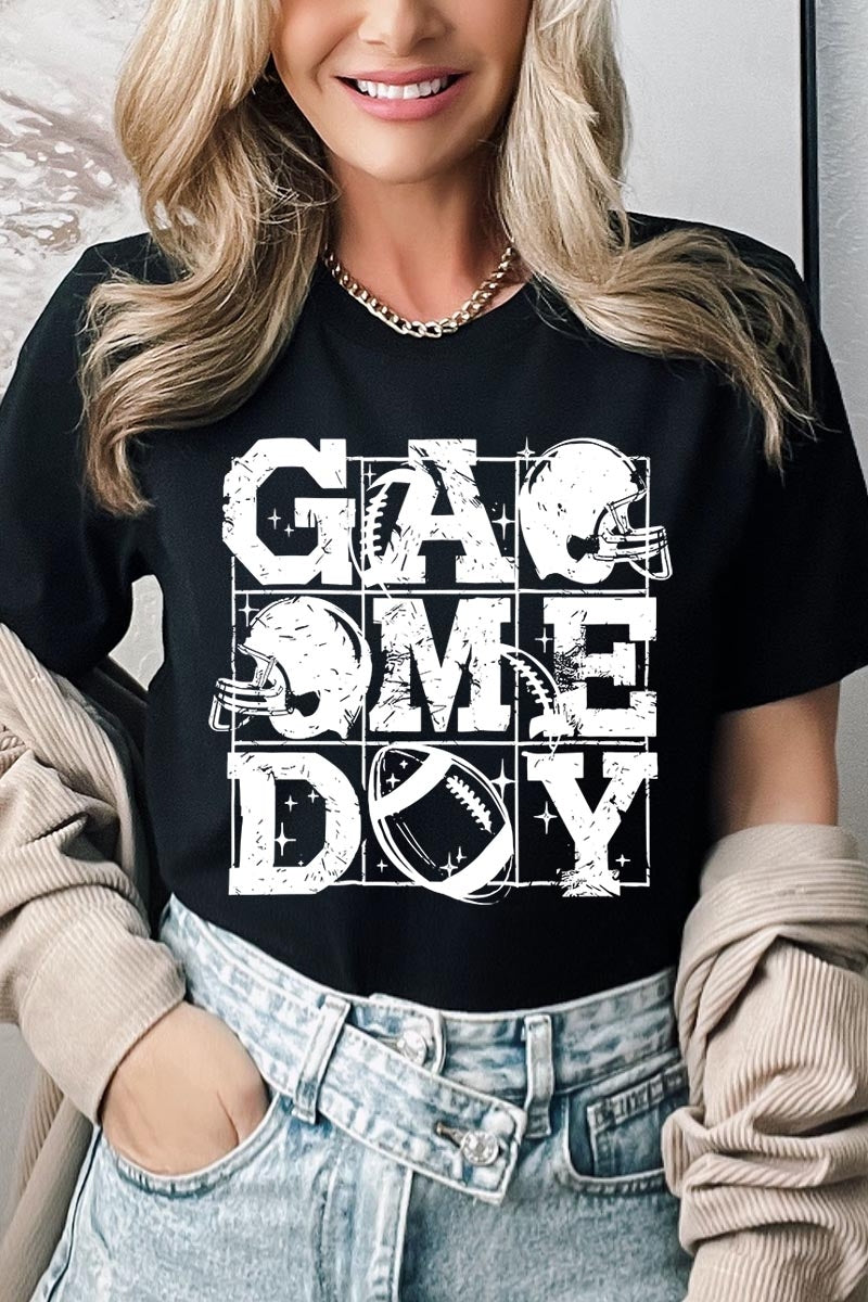 US3001-E3073 Distressed Game Day Graphic Tee $12.5
