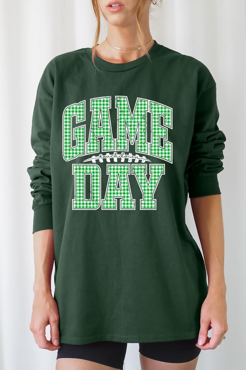 UL240P-E3128 Green Gingham Game Day Plus Long Sleeve Tee $17