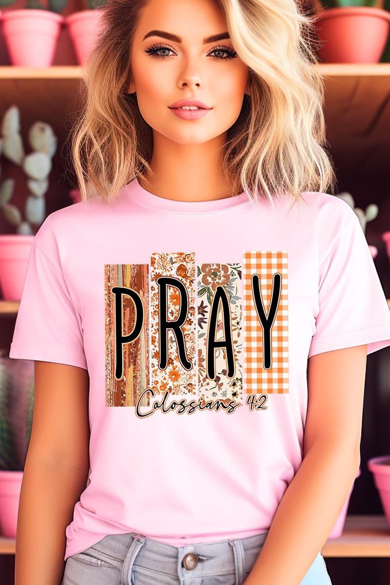 US3001-E3166 Pray Fall Christian Graphic Tee $12.5