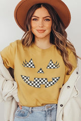 US3001P-E3149 Checker Pumpkin Face Graphic Plus Tee $16