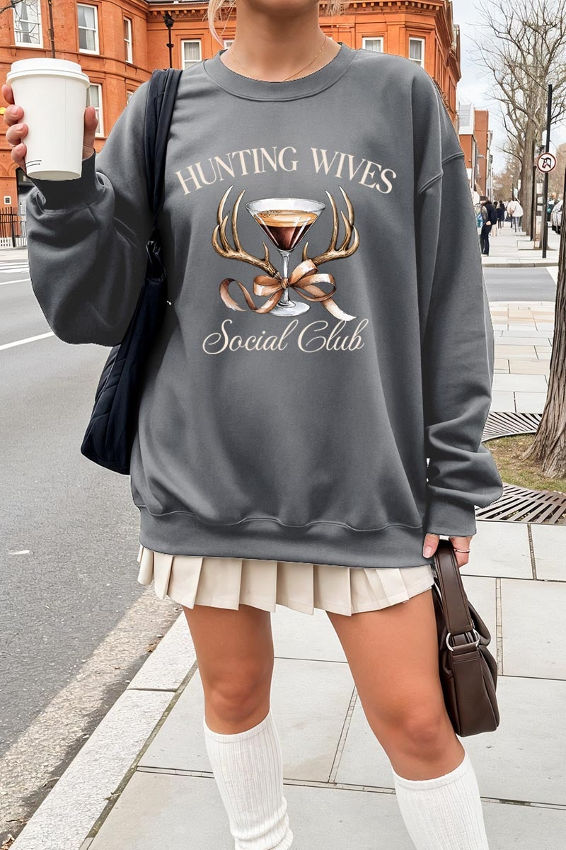 UL180P-E3191 Hunting Wives Social Club Graphic Plus Sweatshirt $25