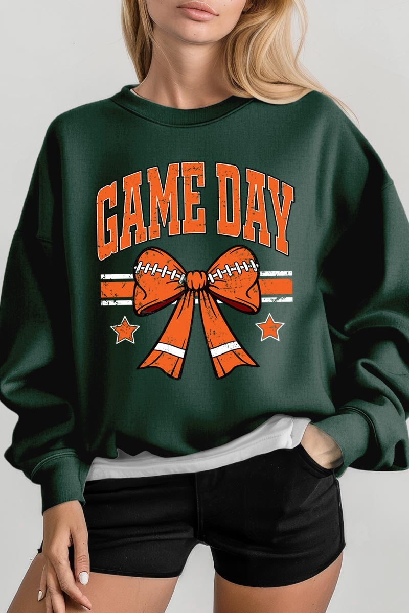 UL180-E3064 Orange Game Day Football Bow Graphic Sweatshirt $20