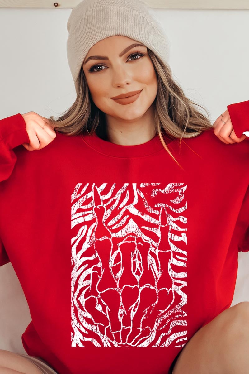 UL180-E3177 Skeleton Hands Zebra Graphic Sweatshirt $20