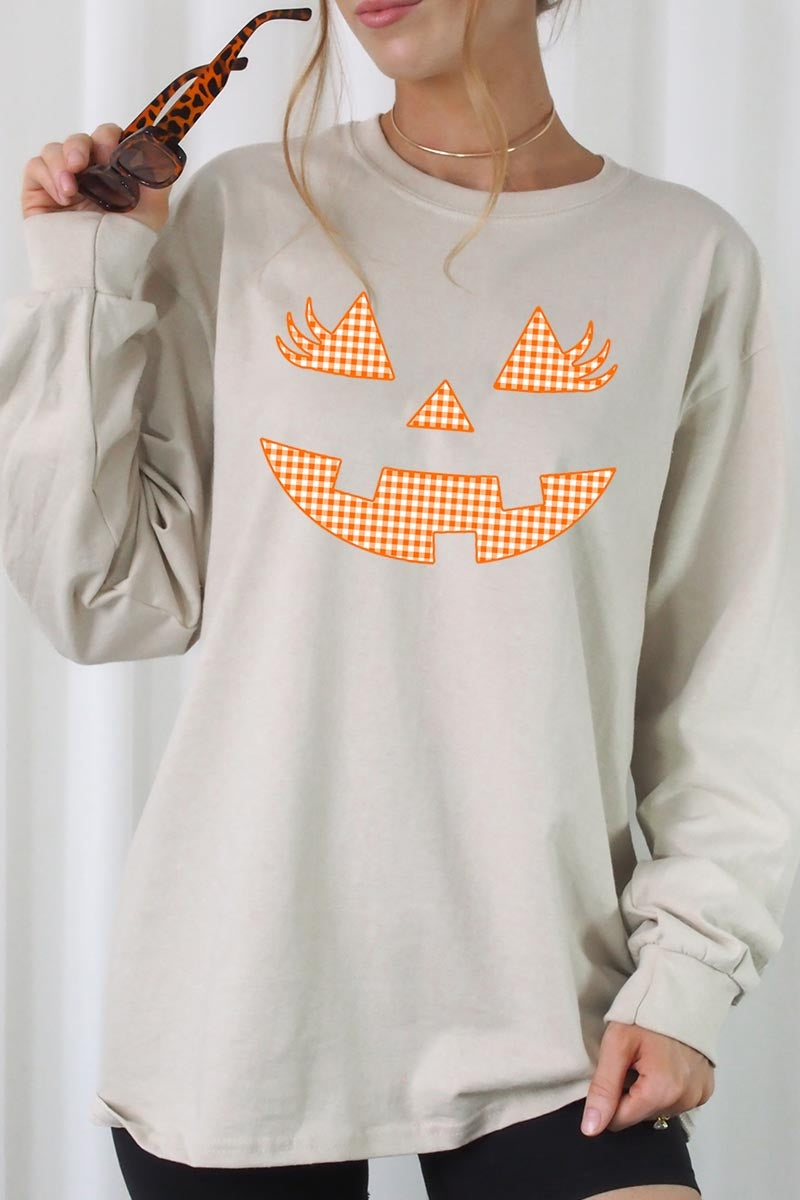 UL240P-E3148 Cute Pumpkin Halloween Plus Long Sleeve Tee $17