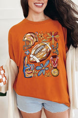 5000P-E3072 Retro Floral Football Graphic Plus Heavy Cotton Tee $12.75