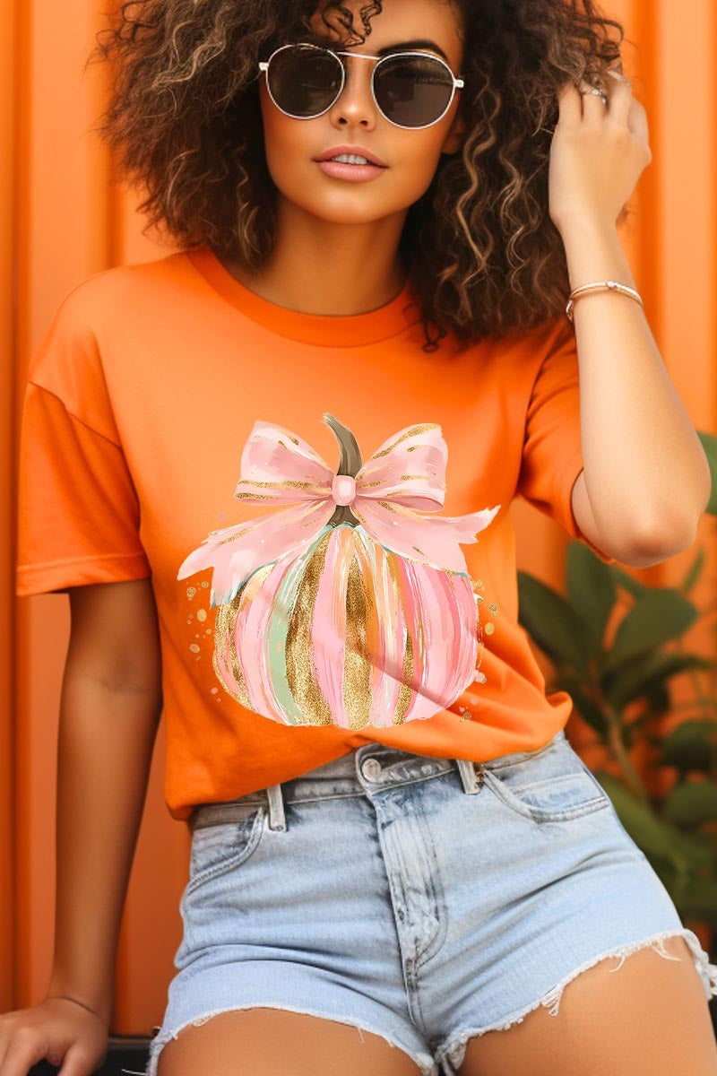 US3001-E3083 Brushstroke Pumpkin Graphic Tee $12.5