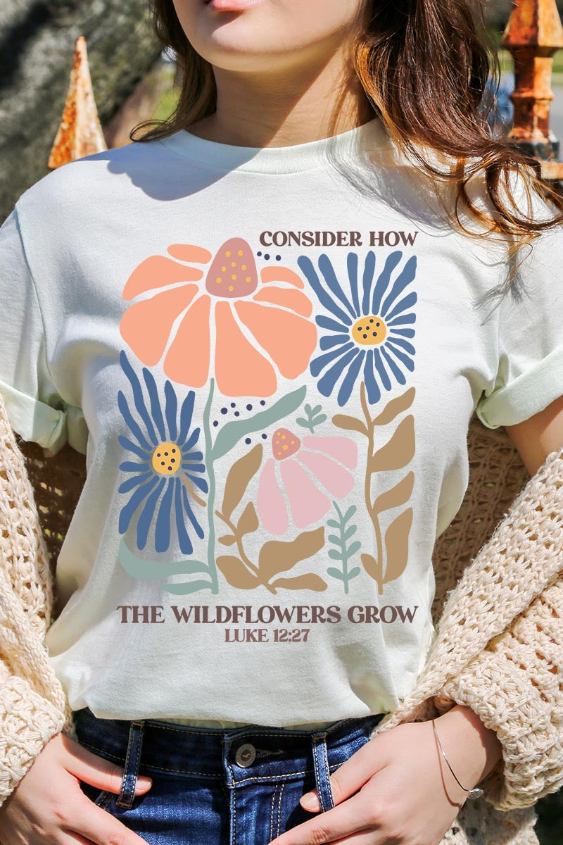 US3001P-E3067 Consider the Wildflowers Graphic Plus Tee $16