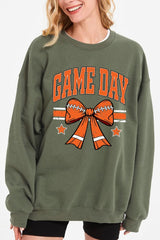 UL180P-E3064 Orange Game Day Football Bow Plus Sweatshirt $25