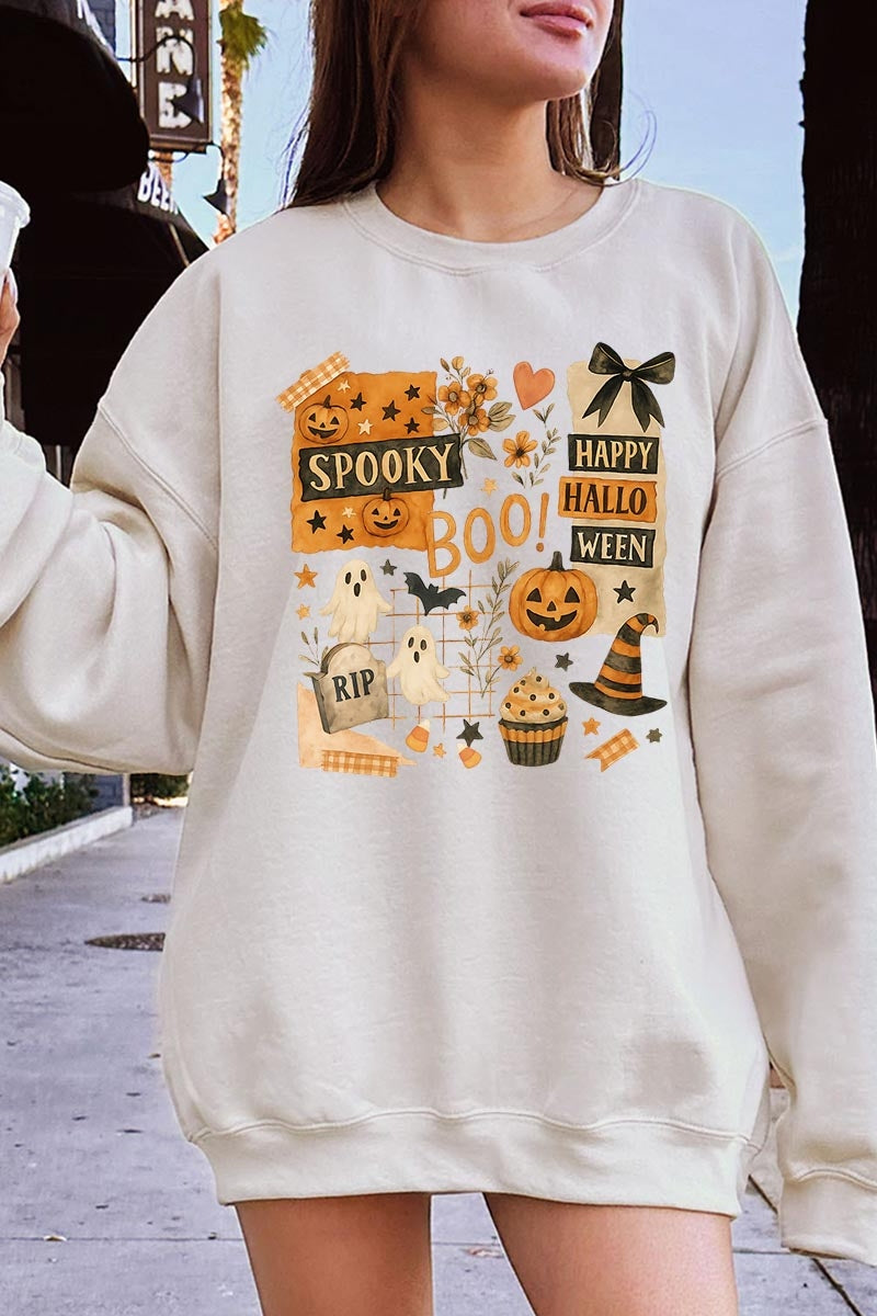 UL180P-E3084 Halloween collage Graphic Plus Sweatshirt $25