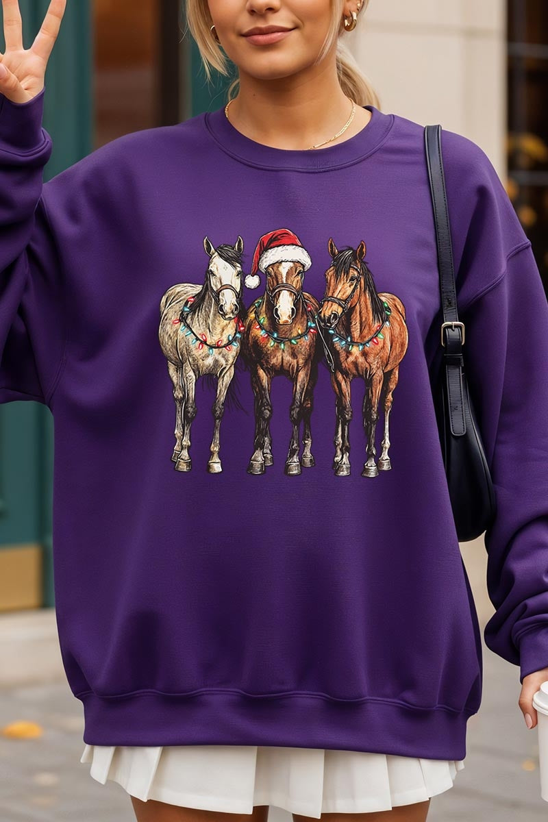 UL180-E3182 Christmas Horses Graphic Sweatshirt $20