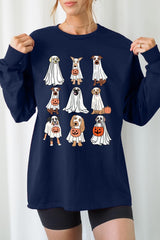 UL240-E3106 Halloween Ghost Dog Graphic Long Sleeve Tee $13.75