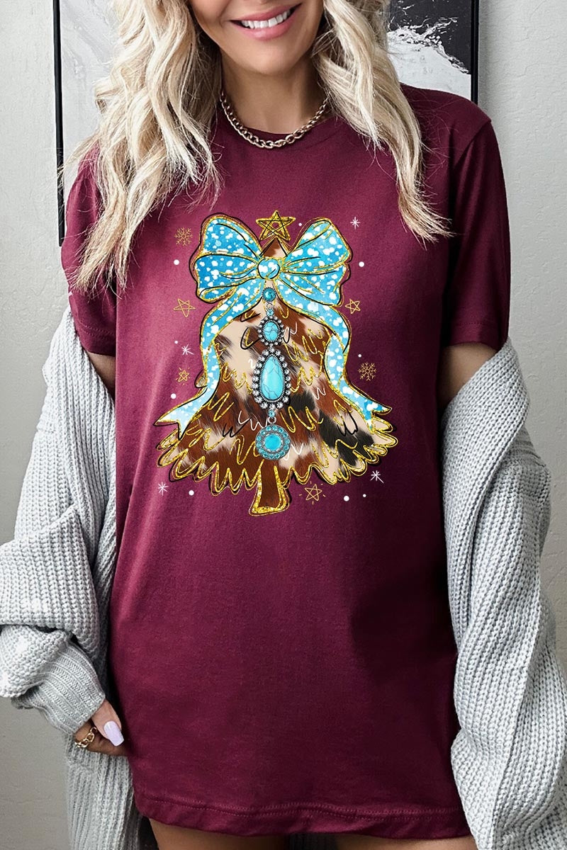 US3001P-E3184 Turquoise Christmas Tree Graphic Plus Tee $16