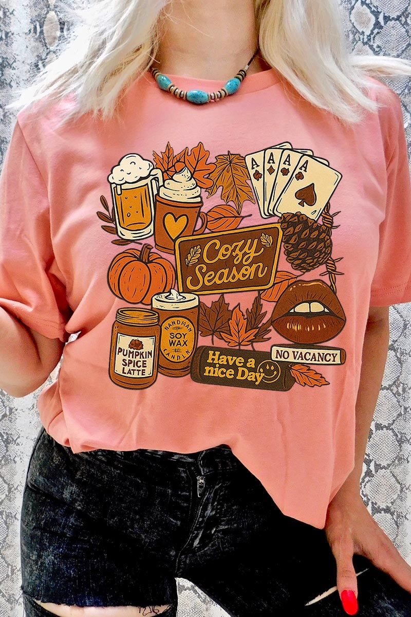 US3001-E3119 Retro Fall Collage Graphic Tee $12.5