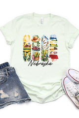 US3001P-E3061NE Nebraska State Brushstroke Graphic Plus Tee $16