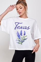 CTS-E3060 Texas Bluebonnet Graphic Relaxed Crop Top $10.5
