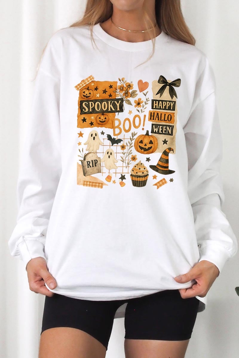 UL240P-E3084 Halloween collage Graphic Plus Long Sleeve Tee $17