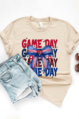 US3001P-E3087 Red Blue Football Game Day Bow Graphic Plus Tee $16