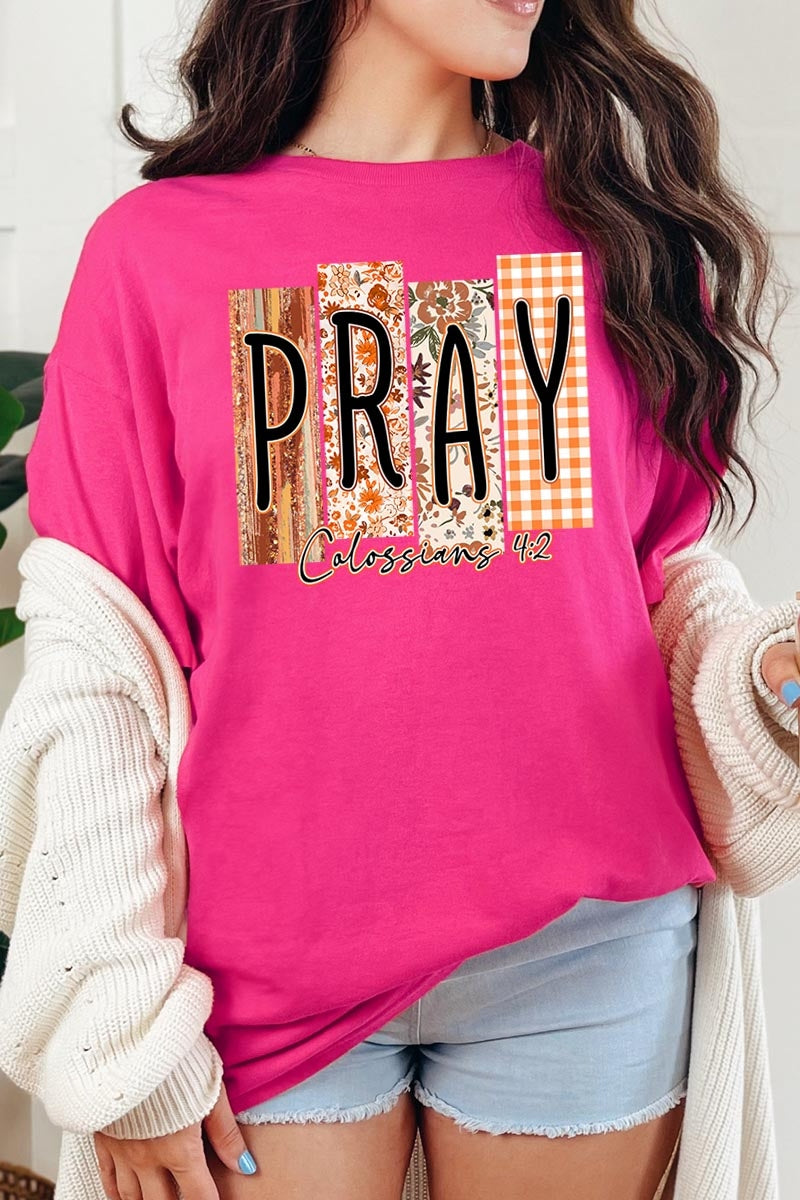 5000P-E3166 Pray Fall Christian Graphic Plus Heavy Cotton Tee $12.75