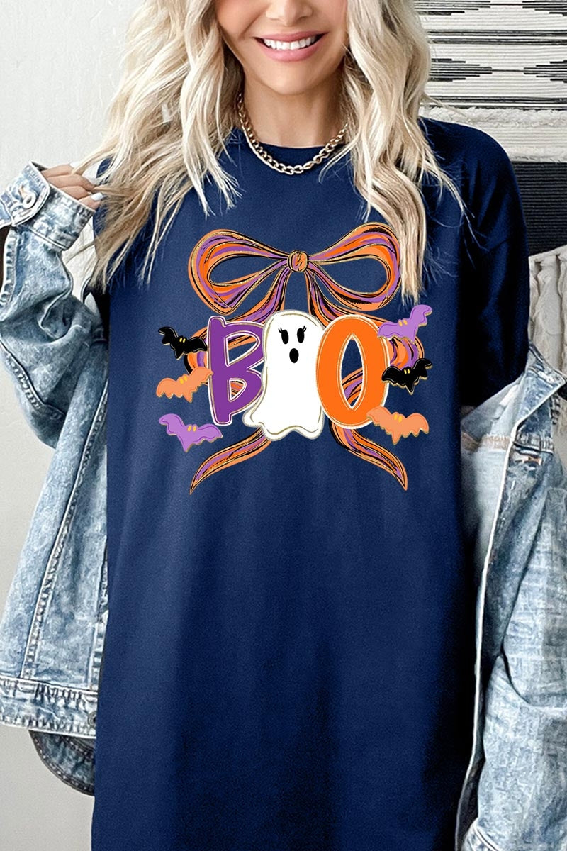 5000-E3120 Boo Brushstroke Bow Graphic Heavy Cotton Tee $9