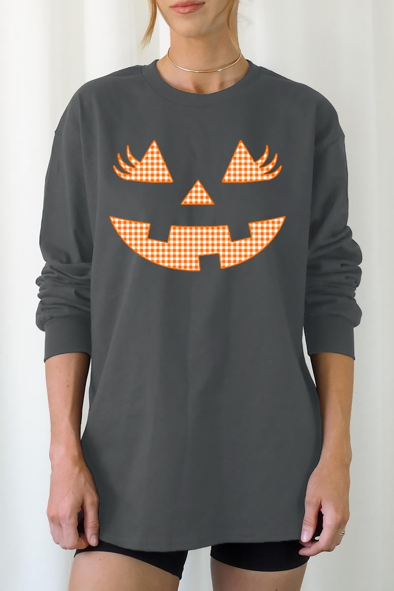 UL240-E3148 Cute Pumpkin Halloween Graphic Long Sleeve Tee $13.75