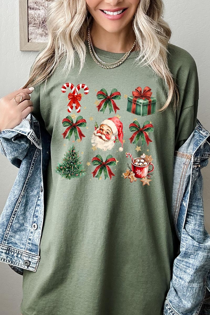 5000-E3217 Santa Gifts & Bows Christmas Graphic Heavy Cotton Tee $9