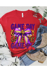 US3001P-E3092 Purple Yellow Football Game Day Bow Plus Tee $16