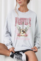 UL240-E3157 Nashville Rose Graphic Long Sleeve Tee $13.75