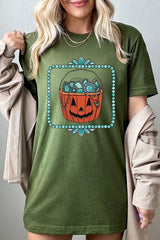 US3001P-E3140 Halloween turquoise pumpkin Graphic Plus Tee $16