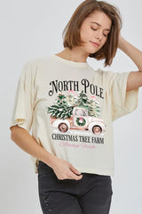 CTS-E3174 North Pole Christmas Graphic Relaxed Crop Top $11